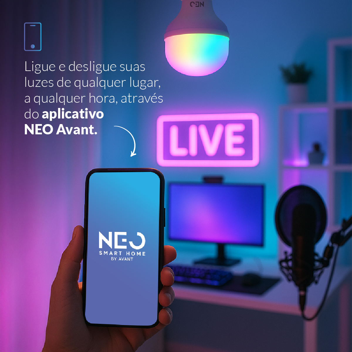 Lâmpada Led Inteligente Wifi Bulbo HP 30W RGB Colorido E27 Neo