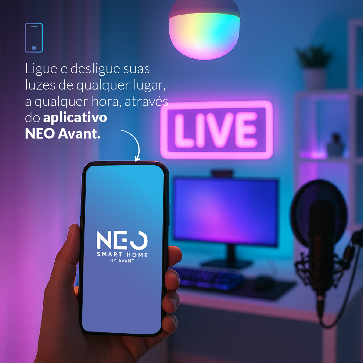 Lâmpada Led Smart Bulbo HP Wifi 40W RGB Colorido E27 Neo Avant