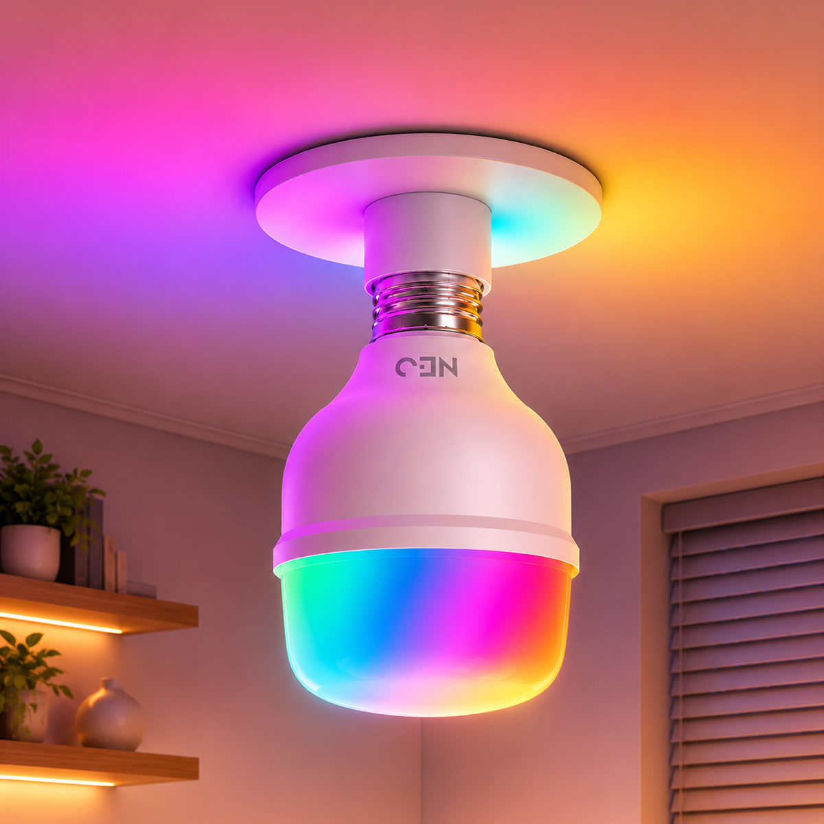 Lâmpada Led Inteligente Bulbo HP Wifi 50W RGB Colorido E27 Bivolt Neo