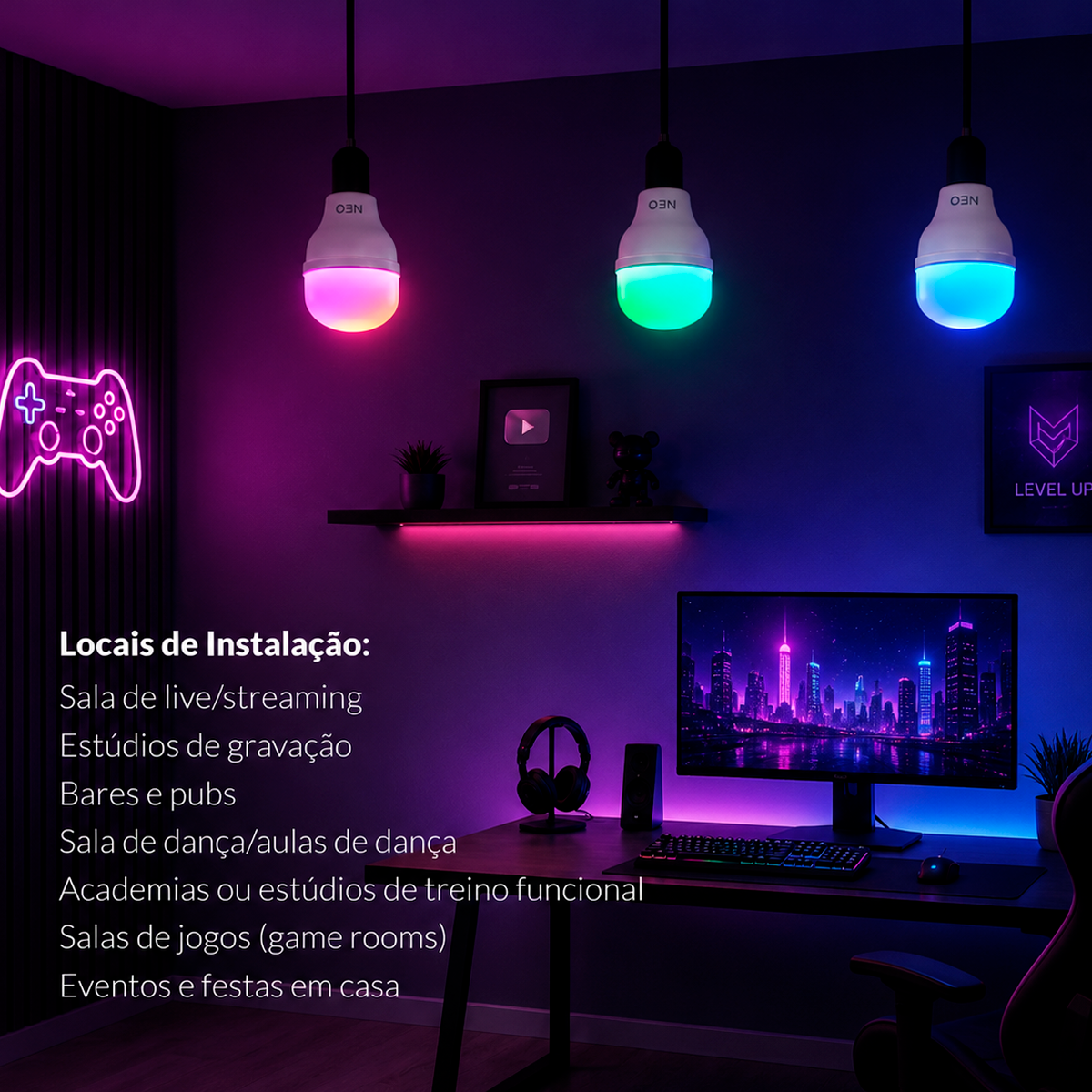 Lâmpada Led Inteligente Bulbo HP Wifi 50W RGB Colorido E27 Bivolt Neo
