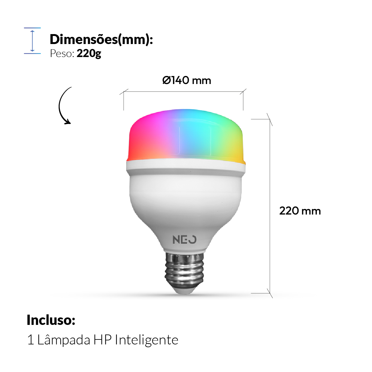 Lâmpada Led Inteligente Bulbo HP Wifi 50W RGB Colorido E27 Bivolt Neo