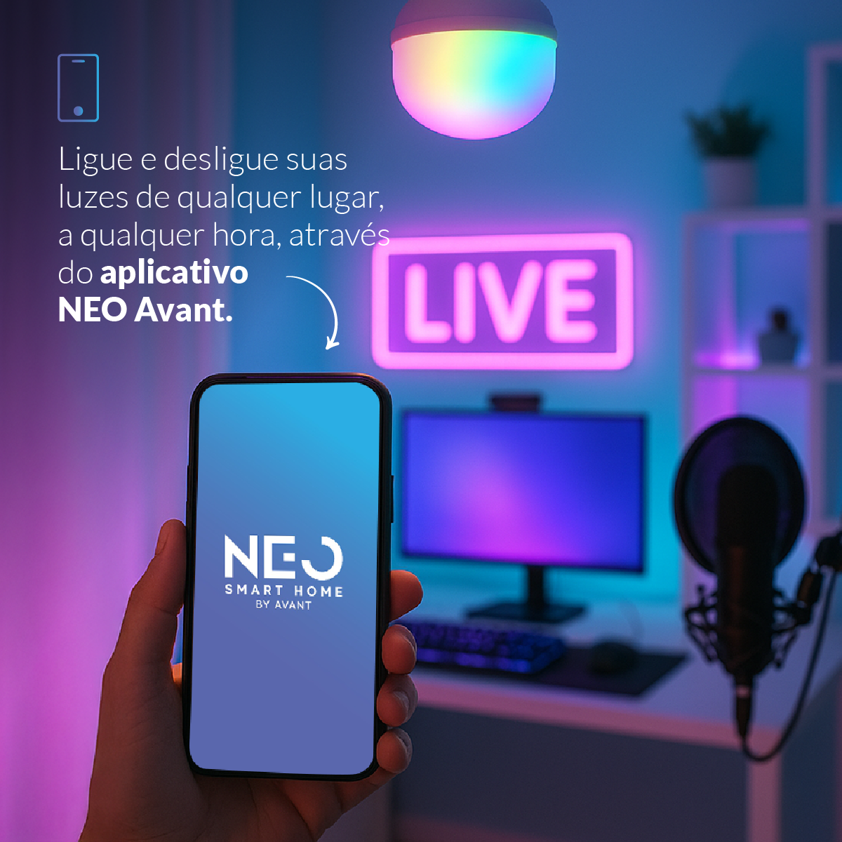 Lâmpada Led Smart Bulbo HP Wifi 50W RGB Colorido E27 Bivolt Neo Avant