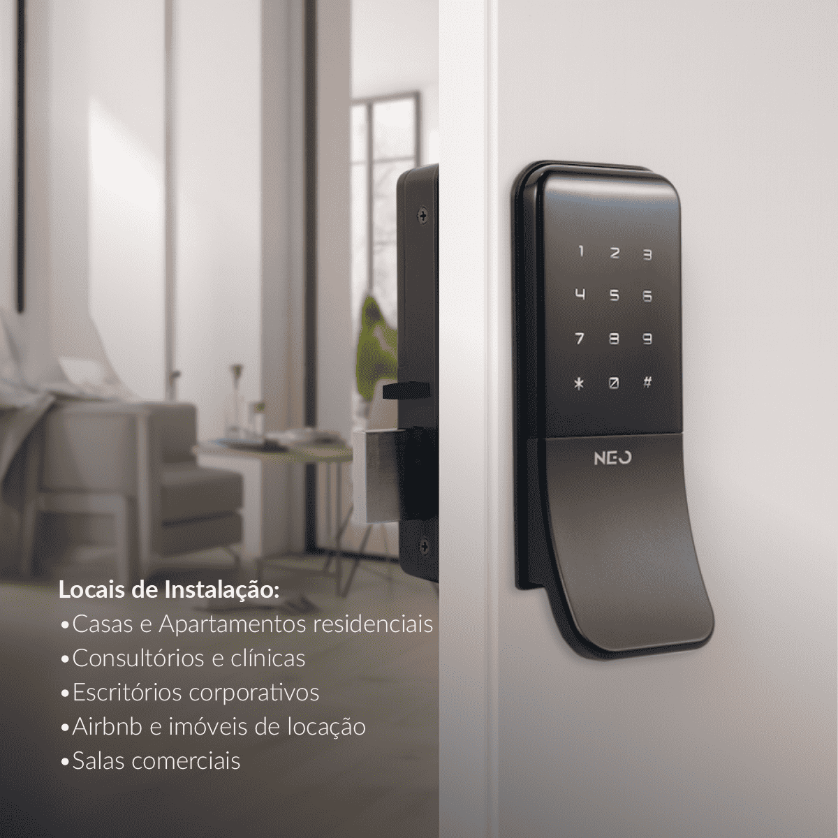 Fechadura Eletrônica Stark Digital de Sobrepor com Biometria Senha Tag Wifi Preto Fosco Neo - NEO Avant
