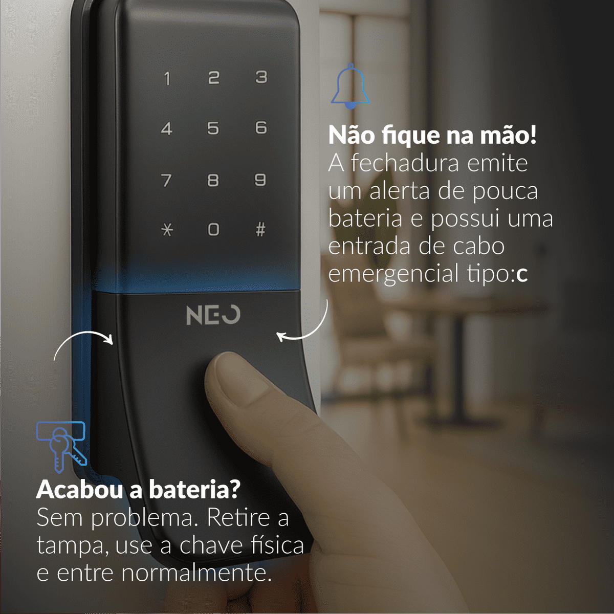 Fechadura Eletrônica Stark Digital de Sobrepor com Biometria Senha Tag Wifi Preto Fosco Neo - NEO Avant