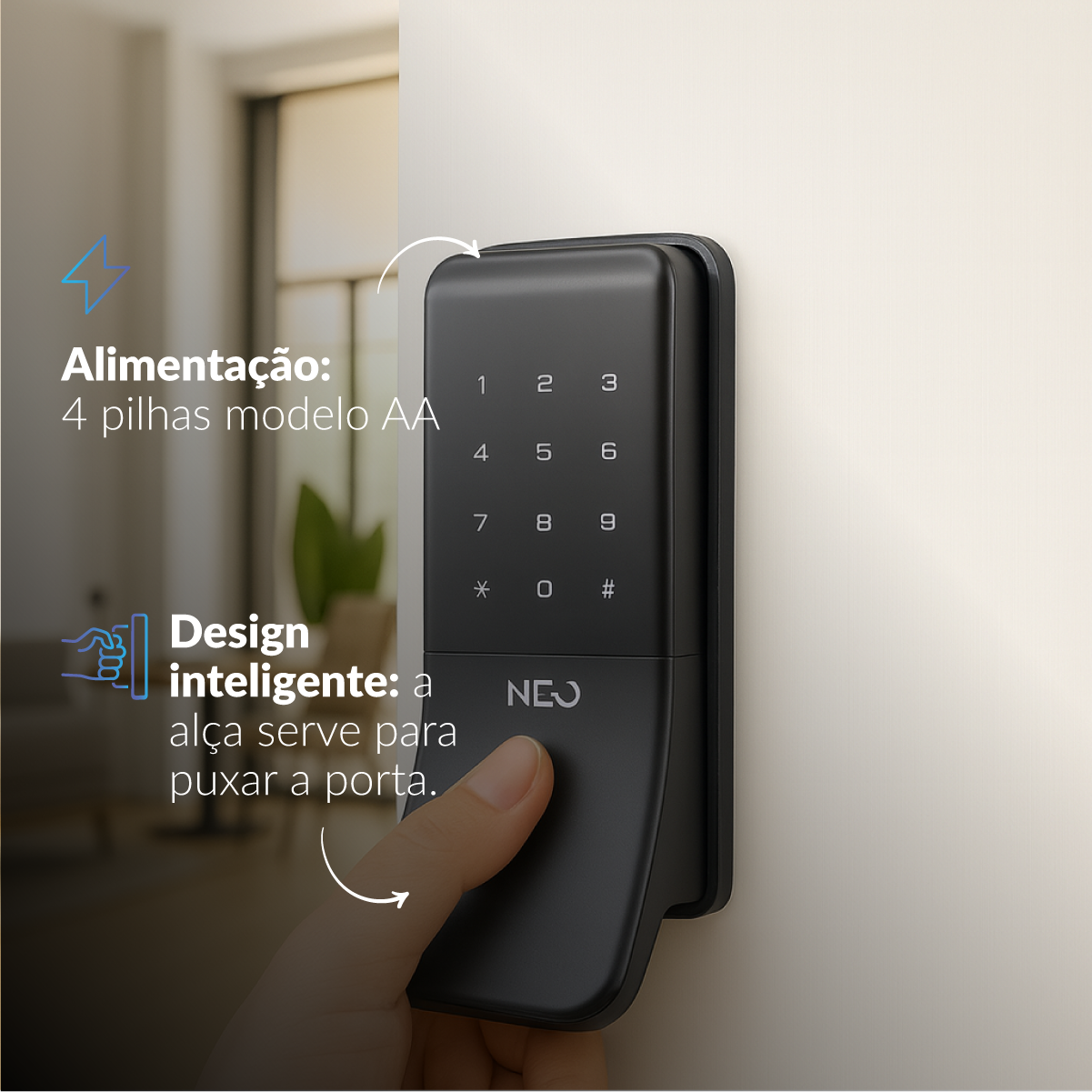 Fechadura Eletrônica Stark Digital de Sobrepor com Biometria Senha Tag Wifi Preto Fosco Avant Neo