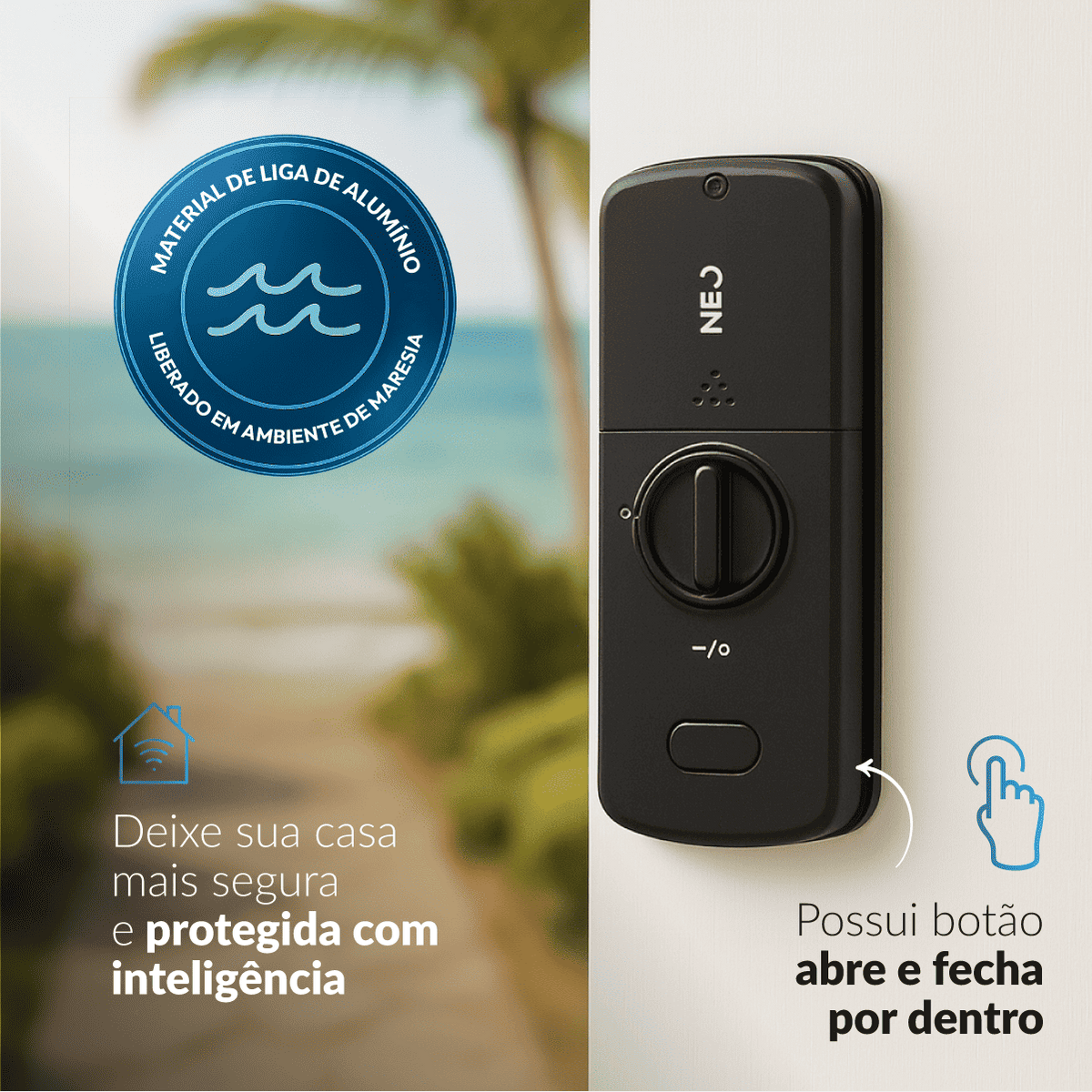 Fechadura Eletrônica Stark Digital de Sobrepor com Biometria Senha Tag Wifi Preto Fosco Neo - NEO Avant