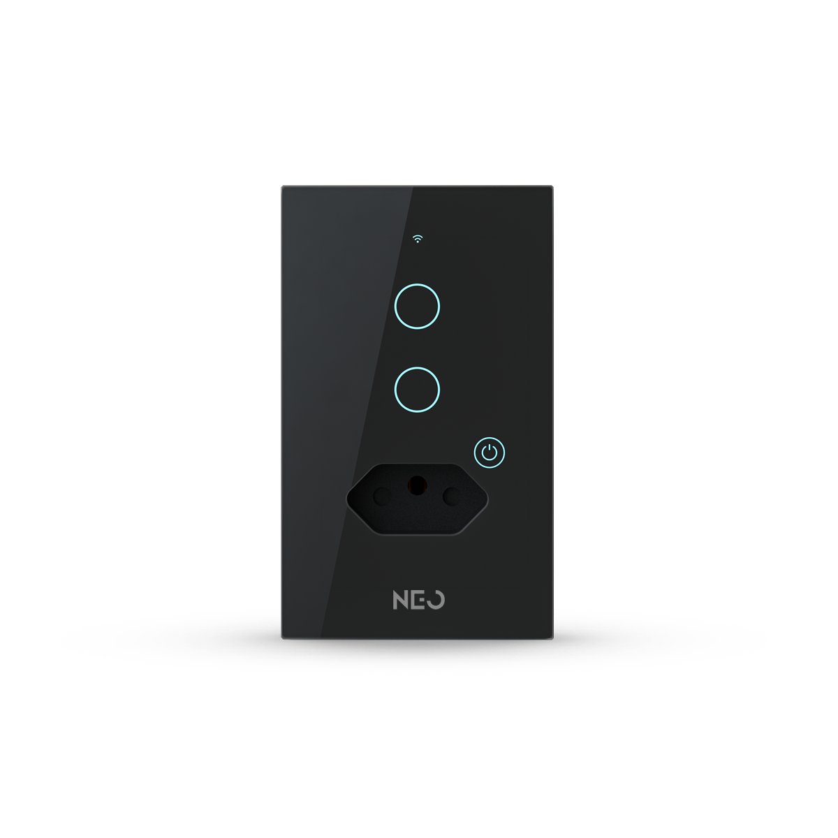 Interruptor Inteligente Wifi 2 Botões Com Tomada 10A 4x2 Bivolt Preto Neo