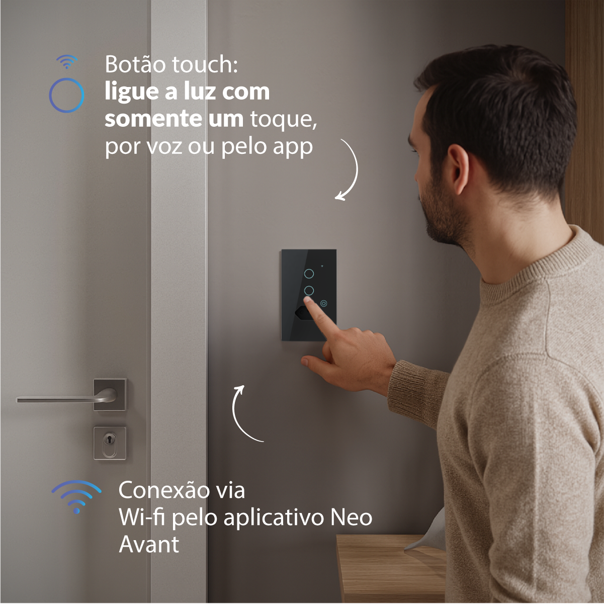 Interruptor Inteligente Smart Wifi 2 Botões Com Tomada 4x2 Bivolt Preto Neo Avant