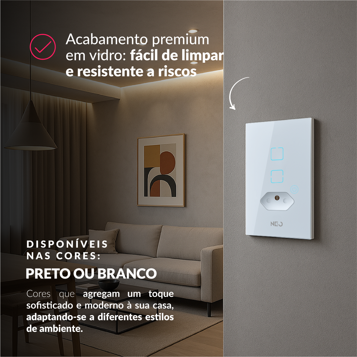 Interruptor Inteligente Zigbee 2 Botões Com Tomada 10A 4x2 Bivolt Branco Neo Avant