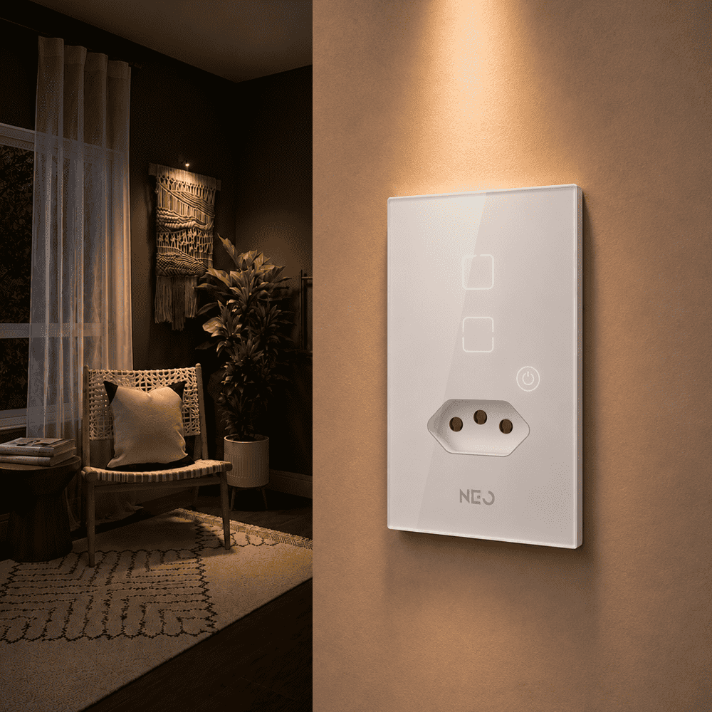 Interruptor Inteligente Zigbee 2 Botões Com Tomada 10A 4x2 Bivolt Branco Neo - NEO Avant