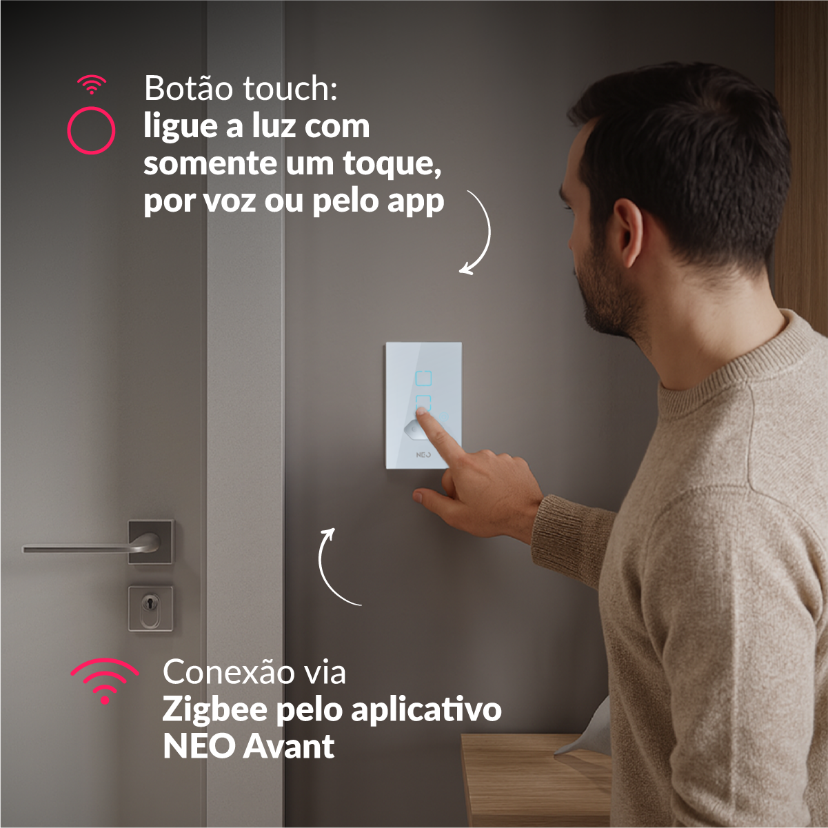Interruptor Inteligente Zigbee 2 Botões Com Tomada 4x2 Bivolt Branco Neo Avant