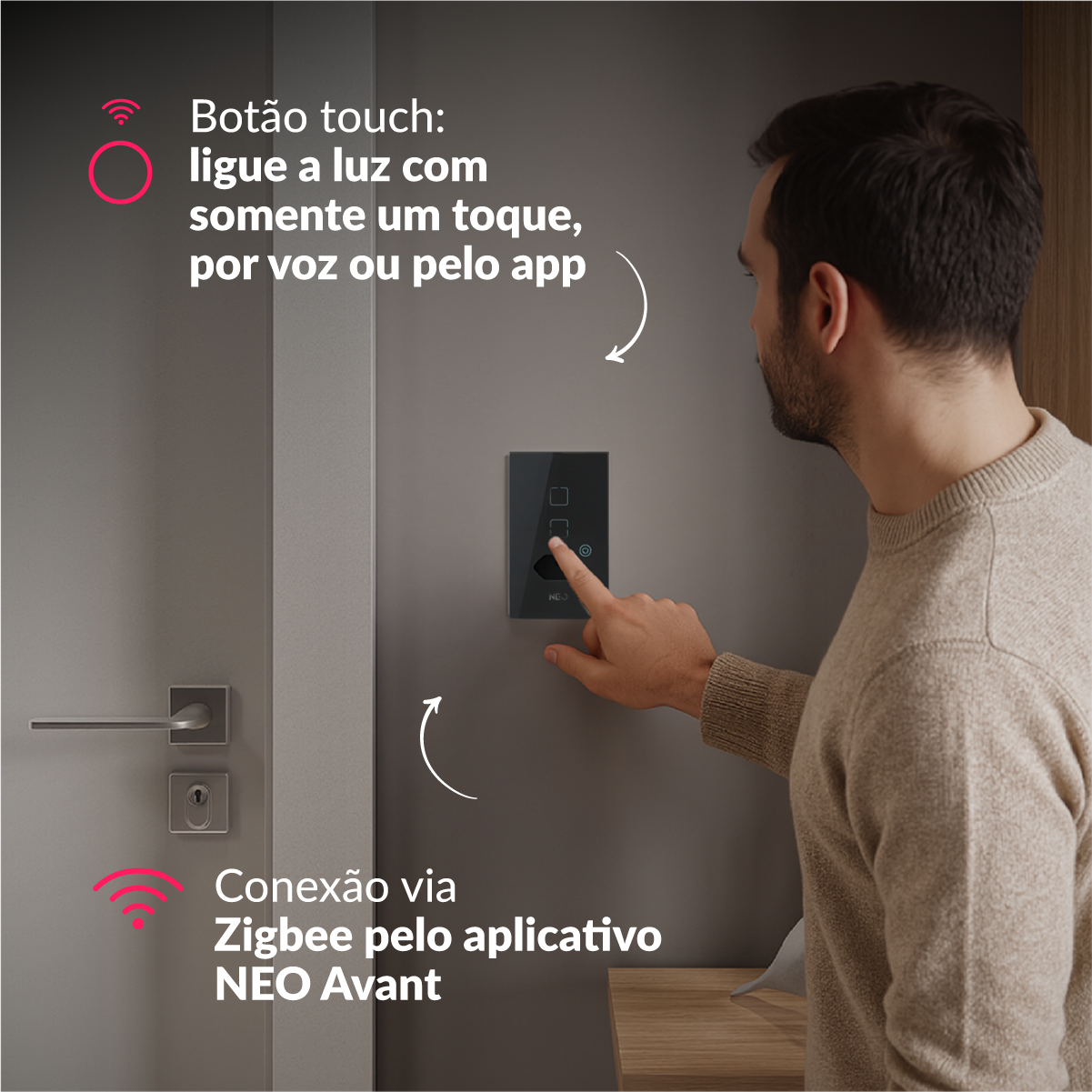 Interruptor Inteligente Zigbee 2 Botões Com Tomada 4x2 Bivolt Preto Neo Avant