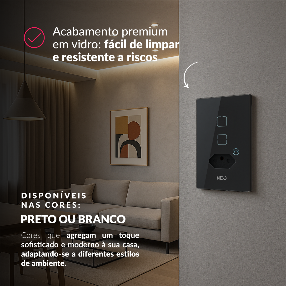 Interruptor Inteligente Zigbee 2 Botões Com Tomada 4x2 Bivolt Preto Neo Avant