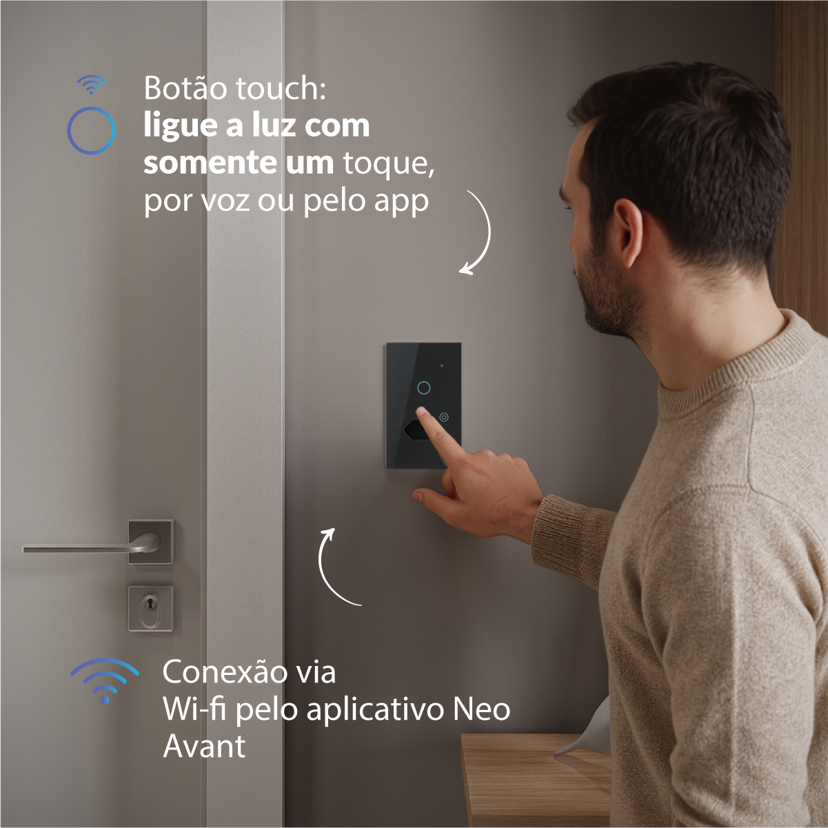 Interruptor Inteligente Smart Wifi 1 Botão Com Tomada 4x2 Bivolt Preto Neo Avant