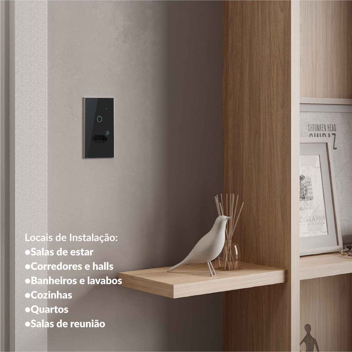 Interruptor Inteligente Smart Wi-Fi 1 Botão Com Tomada 4x2 Bivolt Preto Neo Avant