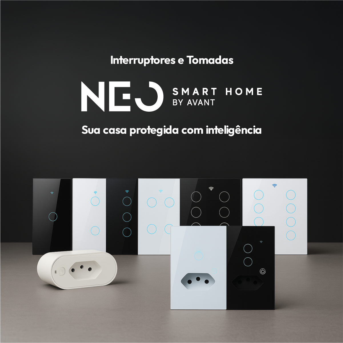 Interruptor Inteligente Smart Wi-Fi 1 Botão Com Tomada 4x2 Bivolt Preto Neo Avant
