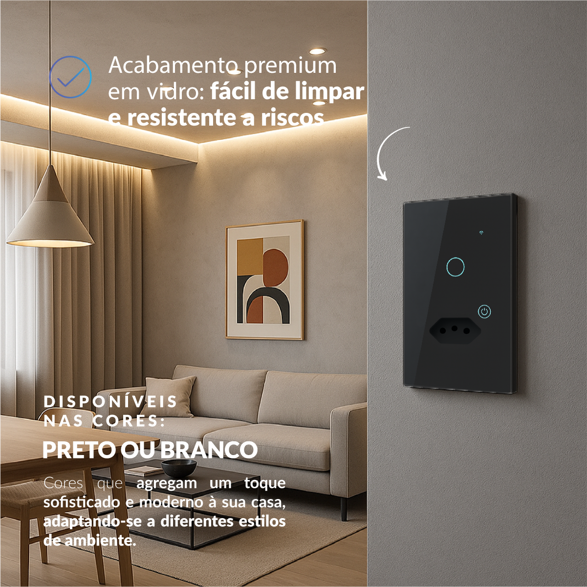 Interruptor Inteligente Smart Wifi 1 Botão Com Tomada 4x2 Bivolt Preto Neo Avant