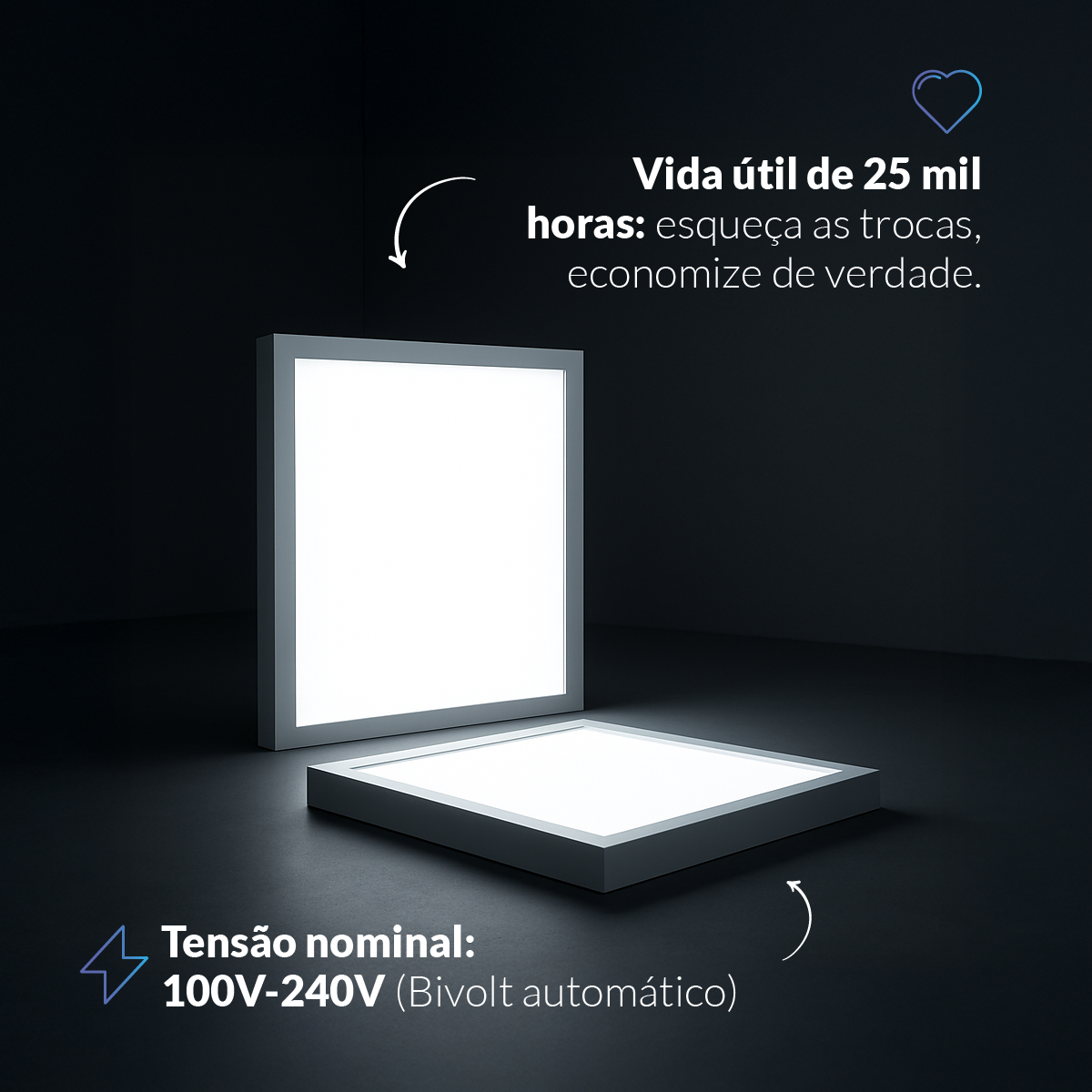 Painel LED Plafon Inteligente de Sobrepor Quadrado 18W Dimerizável 22cm Bivolt NEO Avant