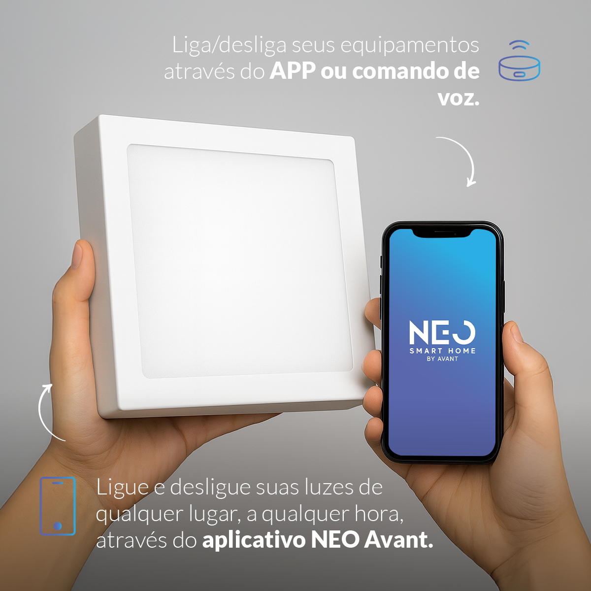 Painel LED Plafon Inteligente de Sobrepor Quadrado 18W Dimerizável 22cm Bivolt NEO Avant