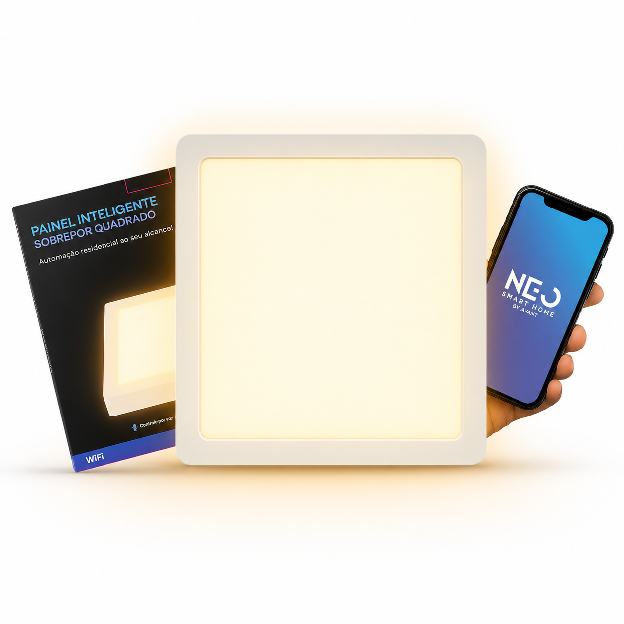 Painel LED Plafon Inteligente de Sobrepor Quadrado 18W Dimerizável 22cm Bivolt Neo
