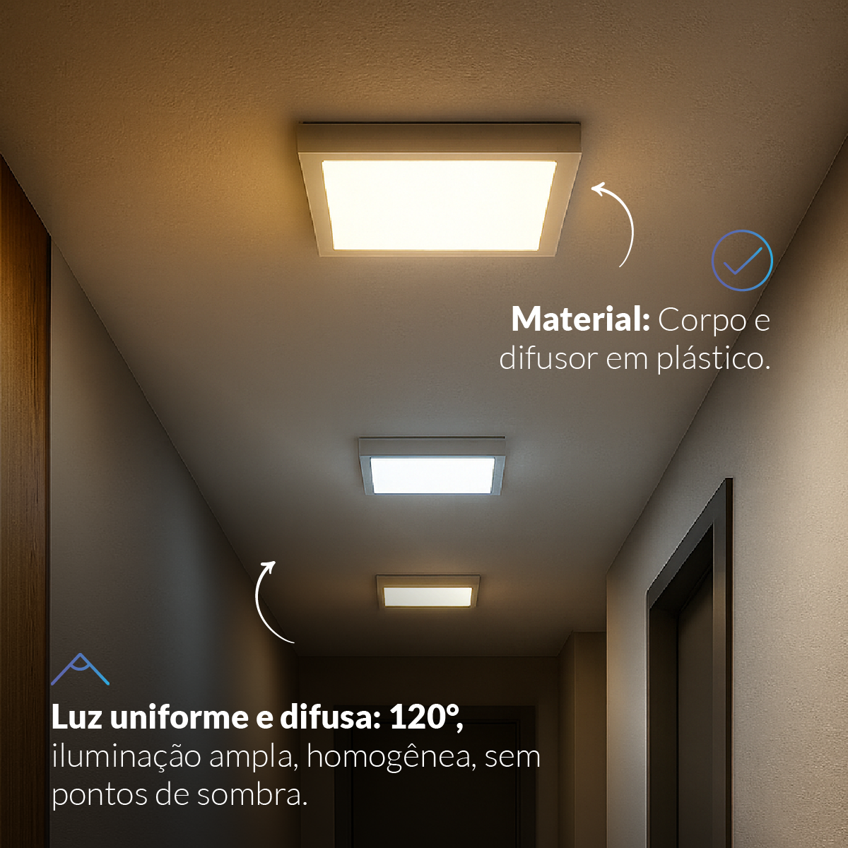 Painel LED Plafon Inteligente de Sobrepor Quadrado 18W Dimerizável 22cm Bivolt Neo