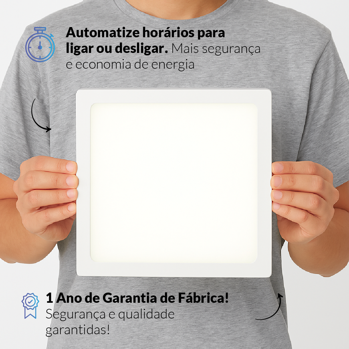Painel LED Plafon Inteligente de Sobrepor Quadrado 18W Dimerizável 22cm Bivolt Neo