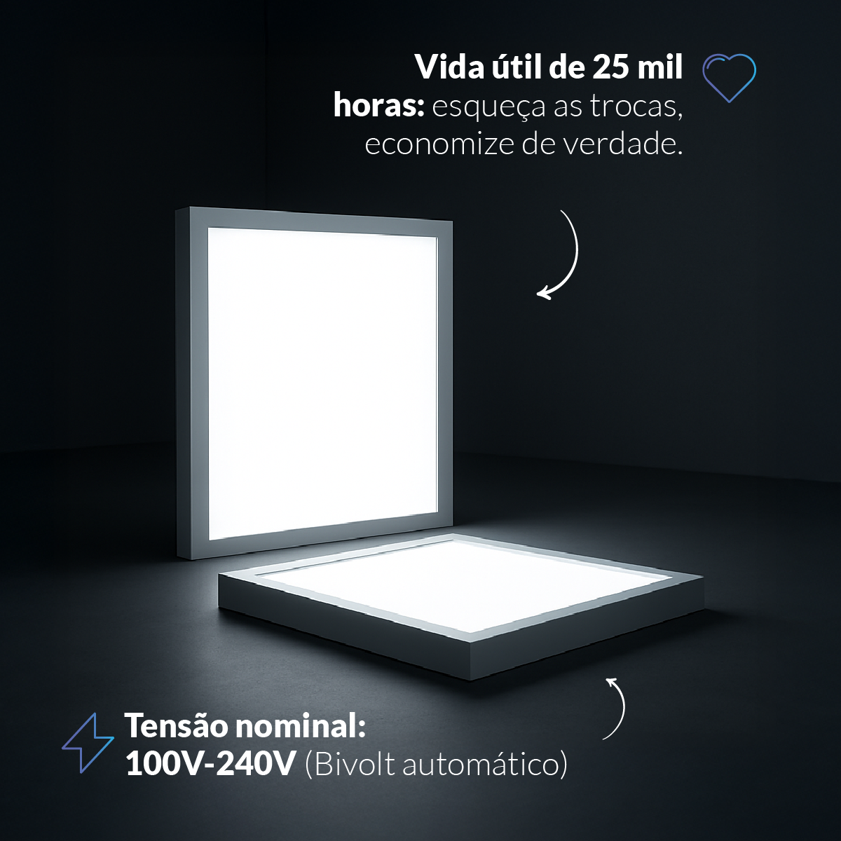 Painel LED Plafon Inteligente de Sobrepor Quadrado 24W Dimerizável 30cm Bivolt Neo
