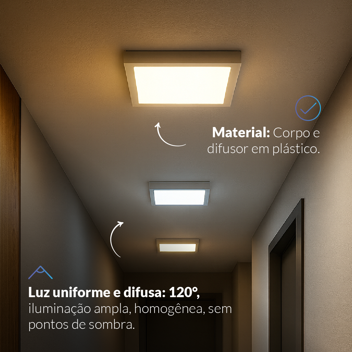 Painel LED Plafon Inteligente de Sobrepor Quadrado 24W Dimerizável 30cm Bivolt Neo