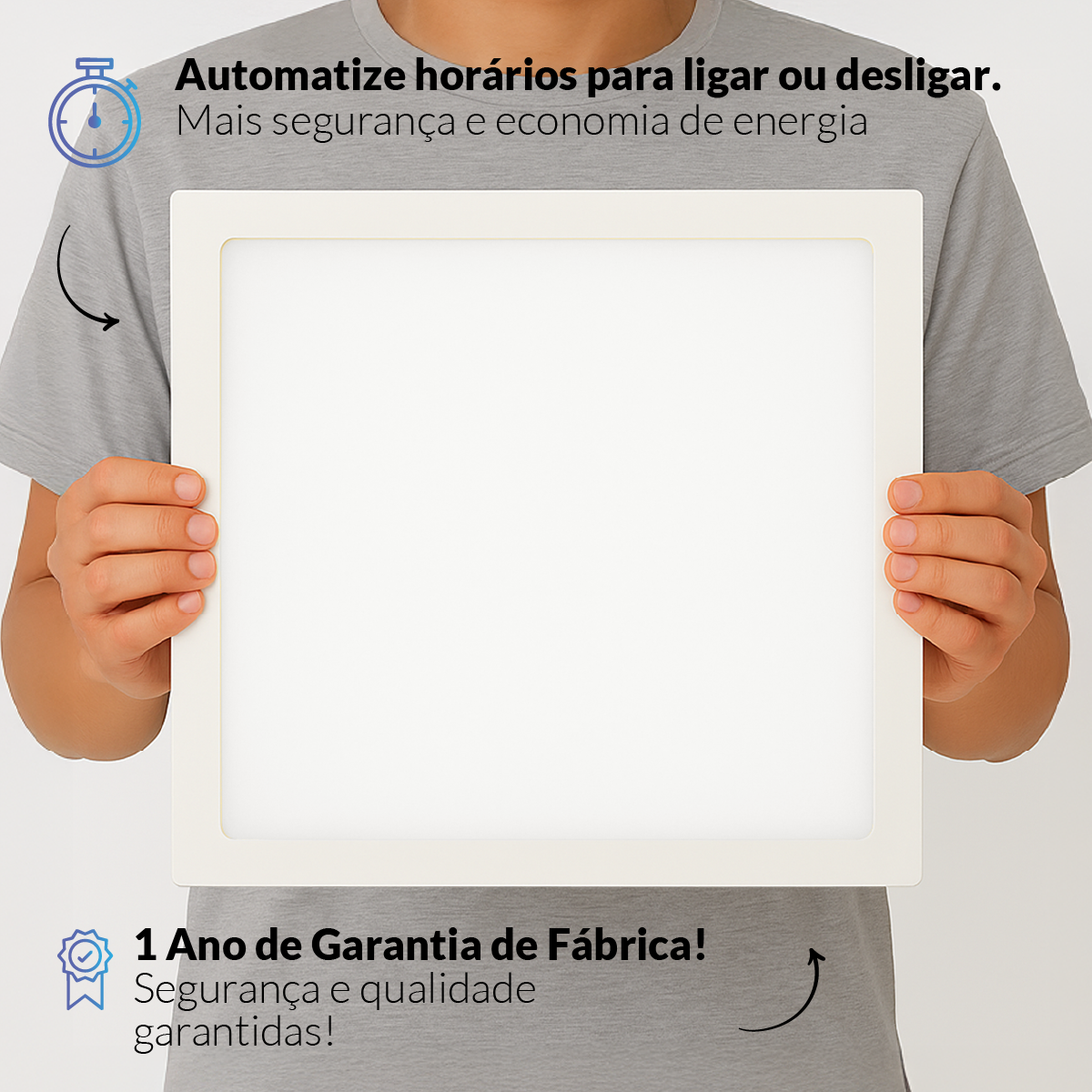 Painel LED Plafon Inteligente de Sobrepor Quadrado 24W Dimerizável 30cm Bivolt Neo