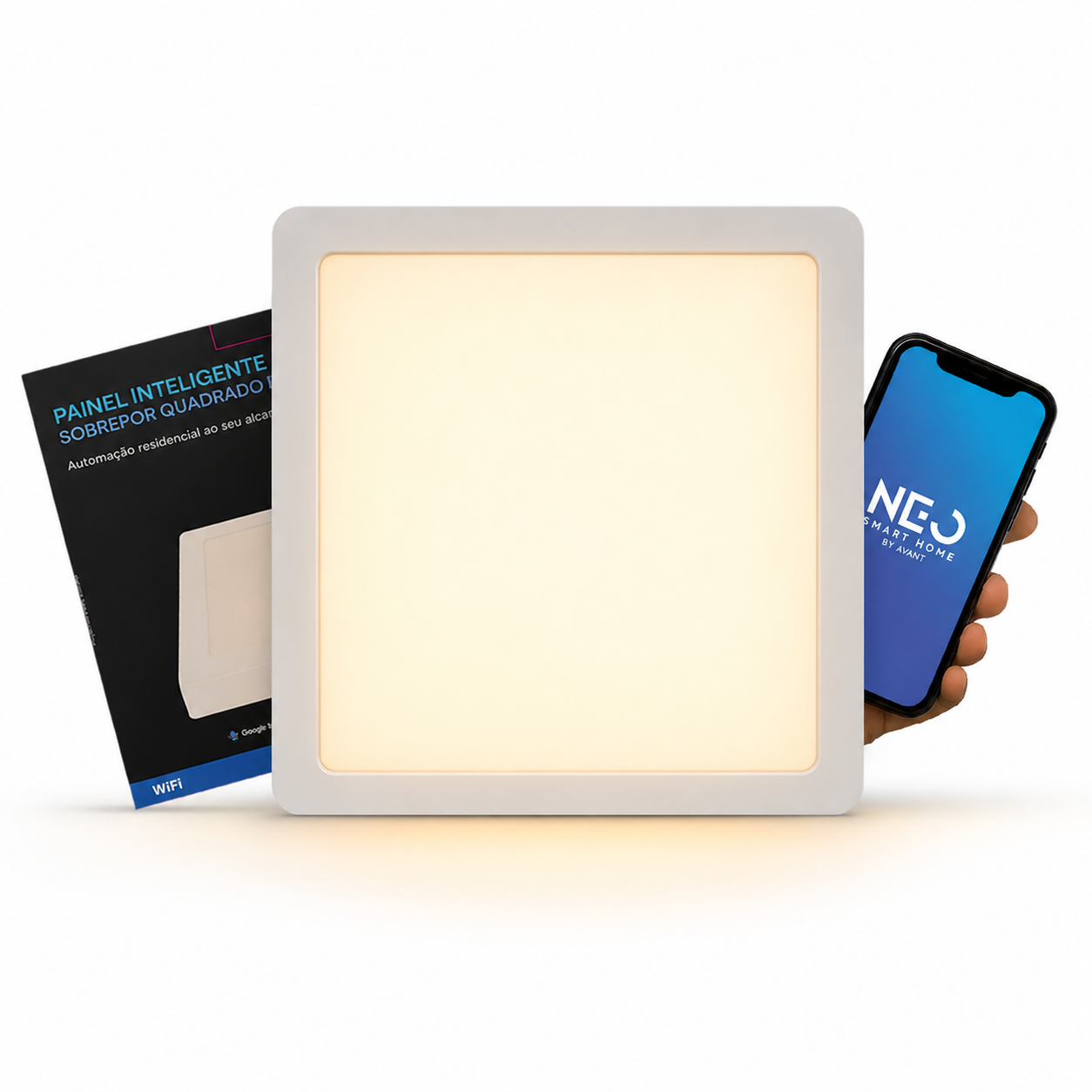 Painel LED Plafon Inteligente de Sobrepor Quadrado 24W Dimerizável 30cm Bivolt Neo