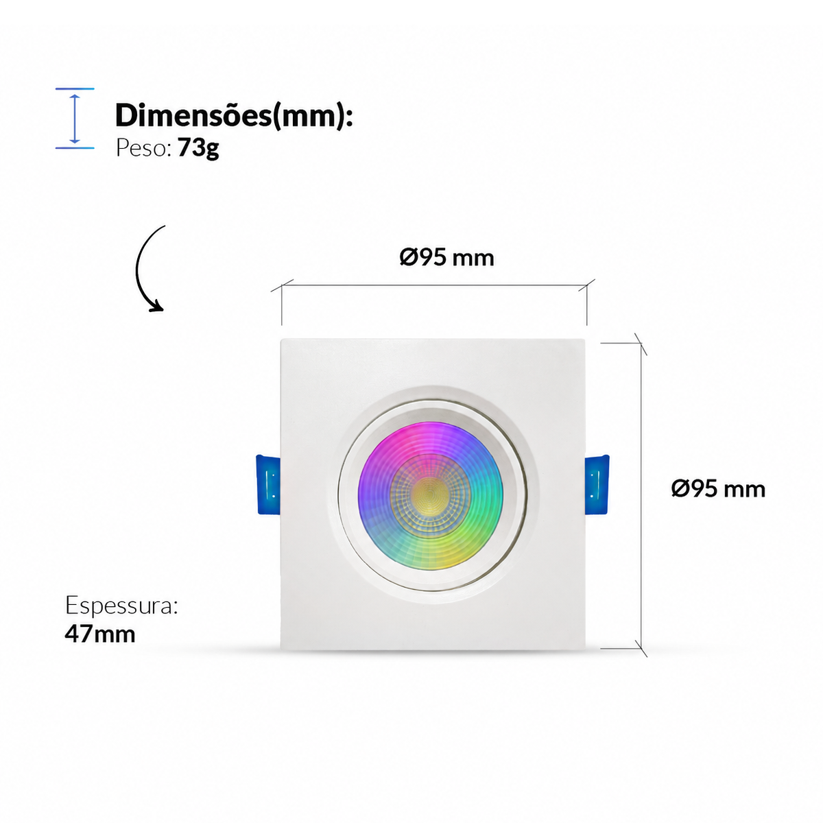 Spot Led Inteligente Wifi Embutir 5w RGB Bivolt Quadrado Branco Neo