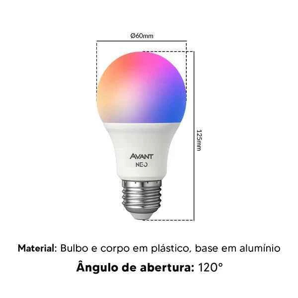 Kit Automação Lâmpada RGB 15w Interruptor 1 botão Tomada Inteligente Preto Wi-Fi 4x2 Bivolt Neo Avant