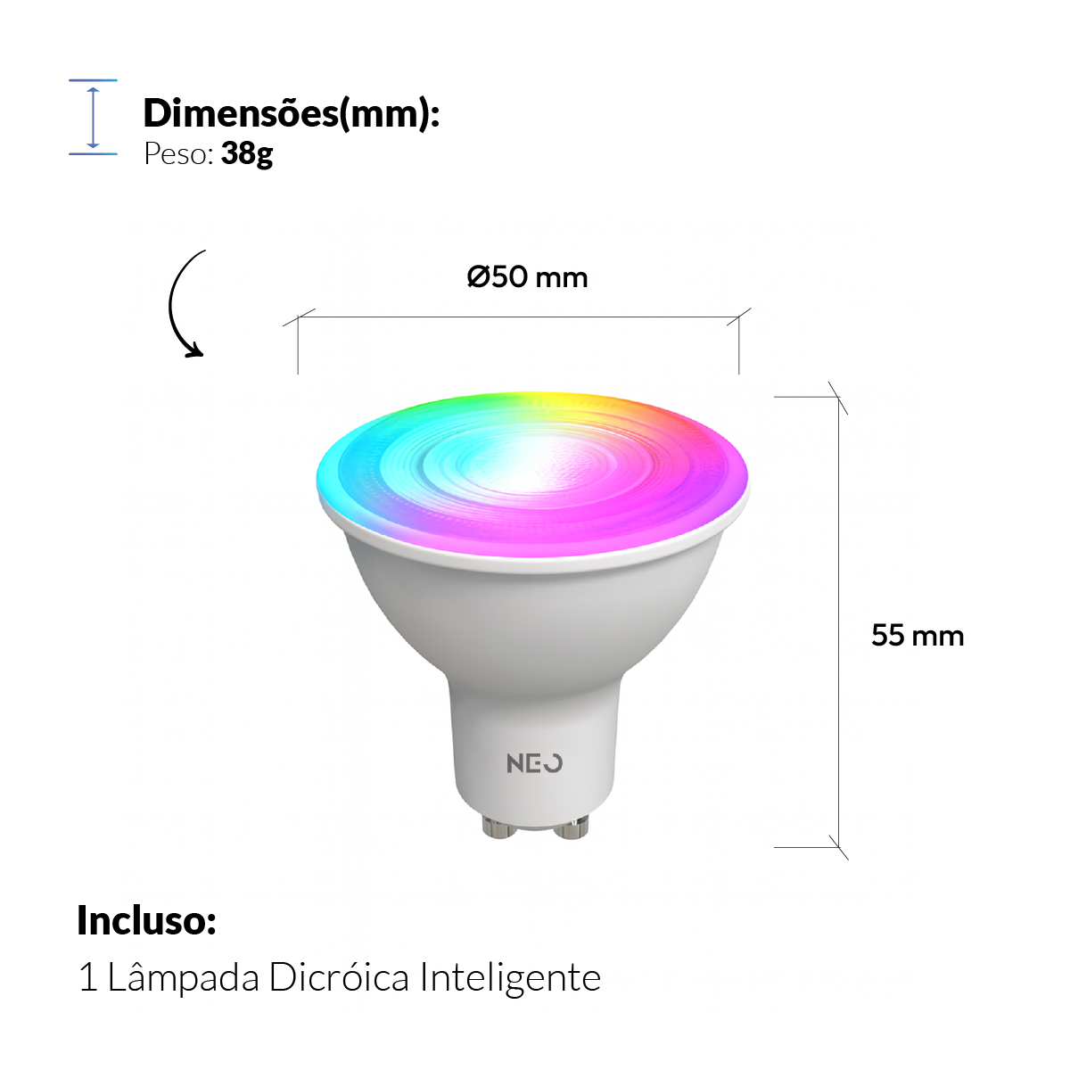 Lâmpada Led Dicróica MR16 Smart Wi-fi 2.4GHz 5w 2700K/6500K RGB GU10 Branco Neo Avant
