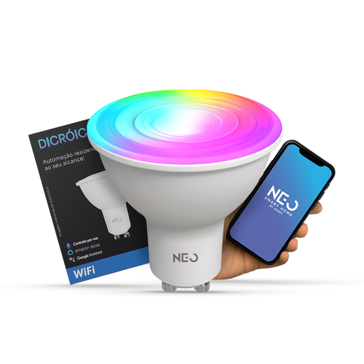 Lâmpada Led Dicróica MR16 Smart Wi-fi 2.4GHz 5w 2700K/6500K RGB GU10 Branco Neo Avant