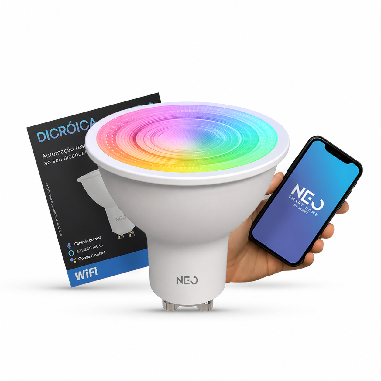 Lâmpada Led Dicróica MR16 Inteligente Wifi 5w 2700K/6500K RGB GU10 Branco Neo