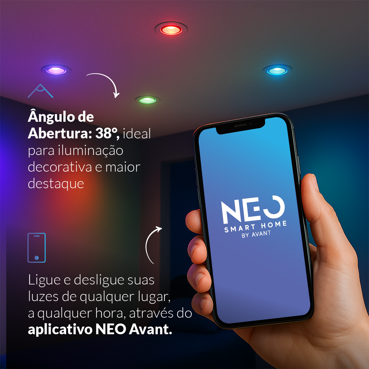 Lâmpada Led Dicróica MR16 Smart Wi-fi 2.4GHz 5w 2700K/6500K RGB GU10 Branco Neo Avant
