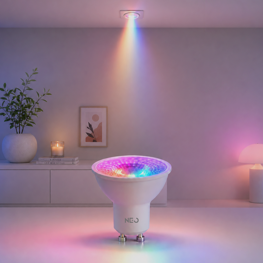 Lâmpada Led Dicróica MR16 Inteligente Wifi 5w 2700K/6500K RGB GU10 Branco Neo
