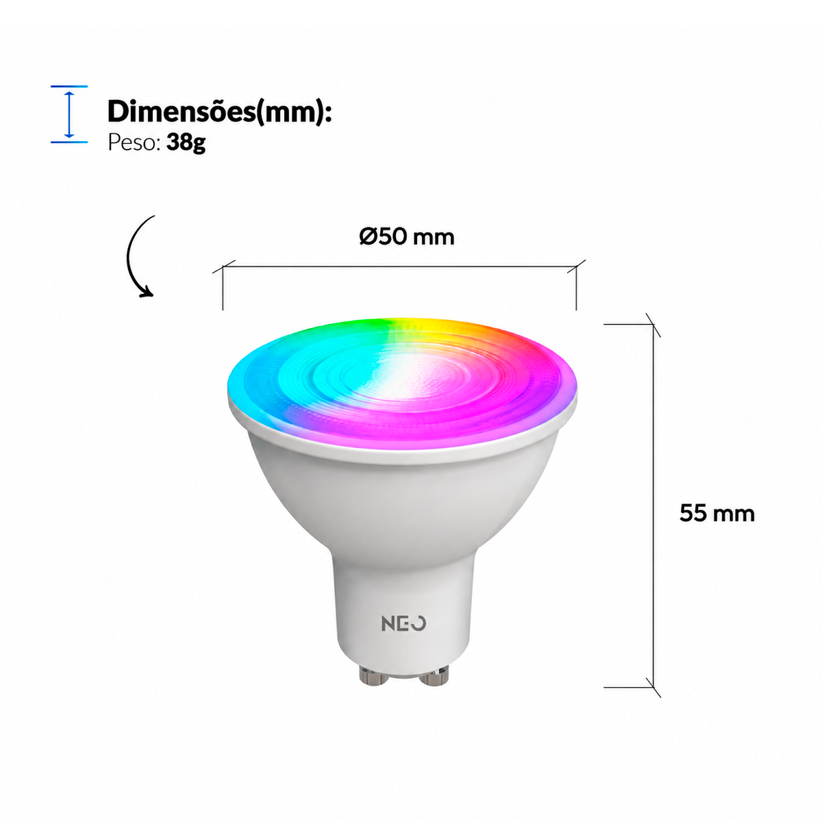 Lâmpada Led Dicróica MR16 Inteligente Wifi 5w 2700K/6500K RGB GU10 Branco Neo