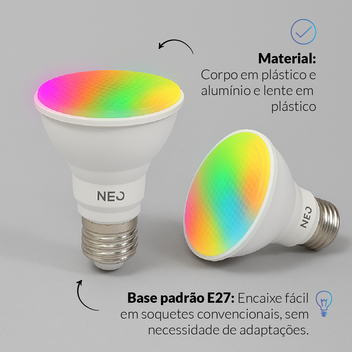 Lâmpada Led Par20 Inteligente Wifi 2.4 GHz 7w 2700K/6500K RGB E27 Branco Neo Avant