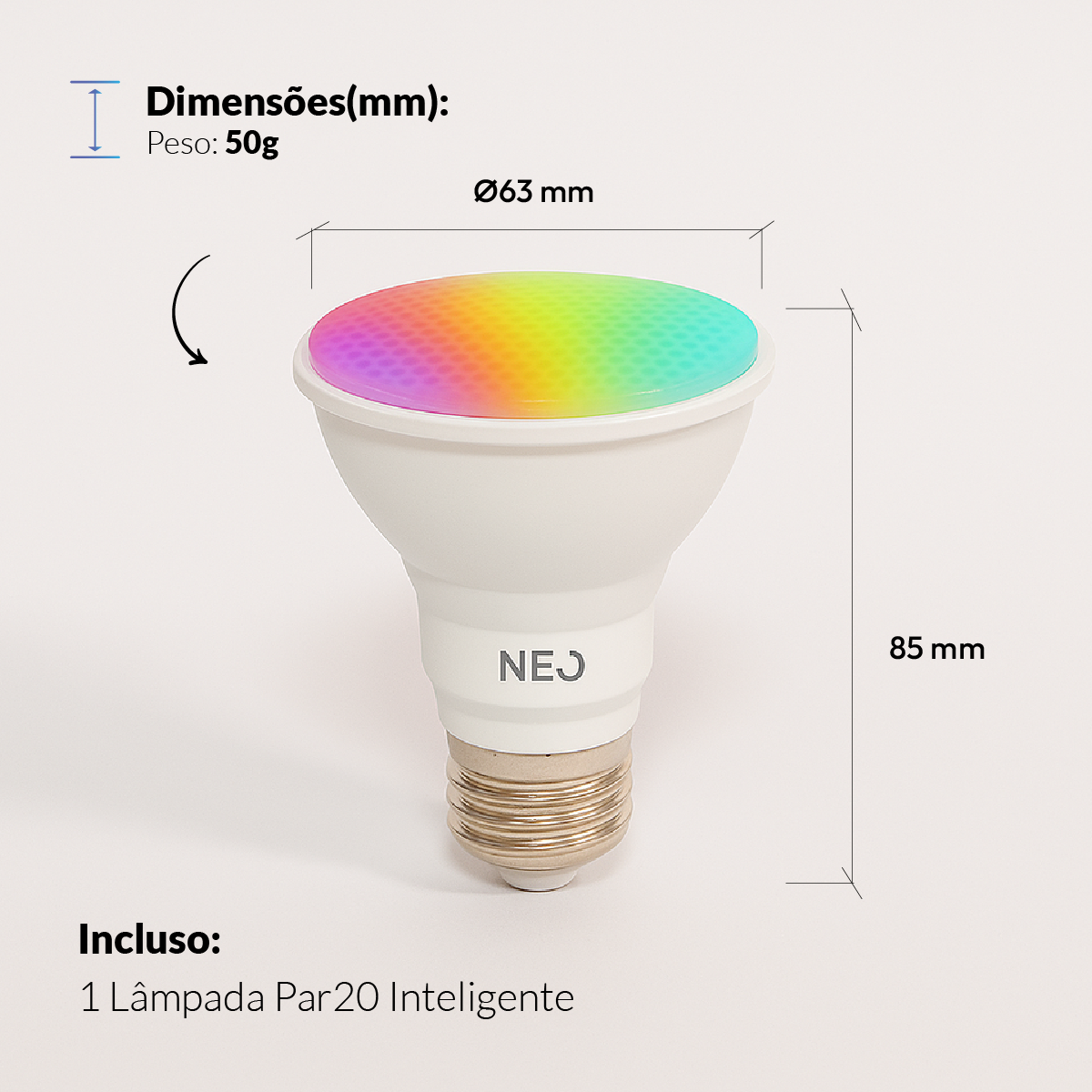 Lâmpada Led Par20 Inteligente Wi-fi 2.4 GHz 7w 2700K/6500K RGB E27 Branco Neo Avant