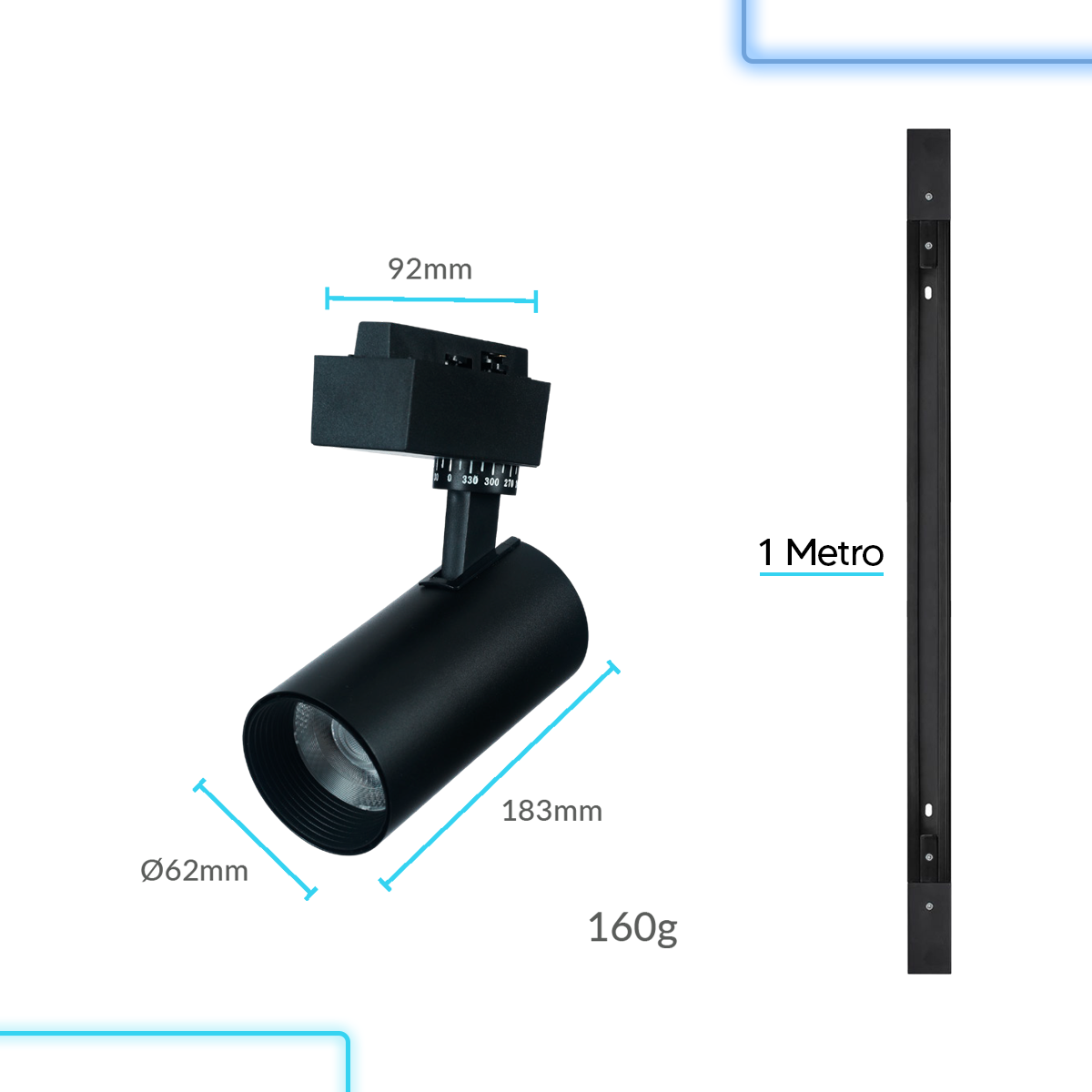 Kit 3 Spot Led Trilho Inteligente 1 Metro 36w RGB 110v/220v Preto Neo
