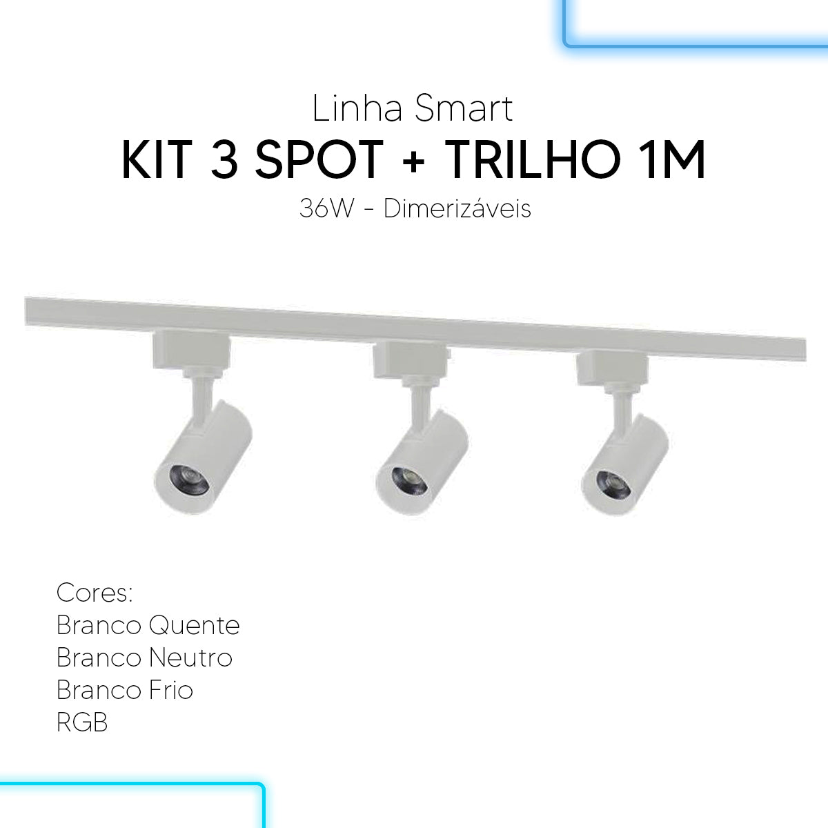 Kit 3 Spot Led Trilho Inteligente 1 Metro 36w RGB 110v/220v Branco Neo