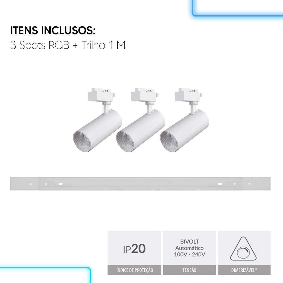 Kit 3 Spot Led Trilho Inteligente 1 Metro 36w RGB 110v/220v Branco Neo