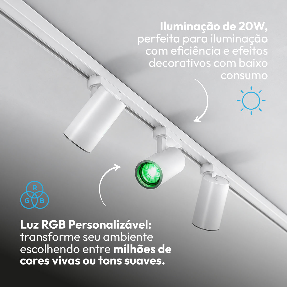 Kit 3 Spot Led Trilho Inteligente 1 Metro 60w RGB Bivolt Branco Neo - NEO Avant