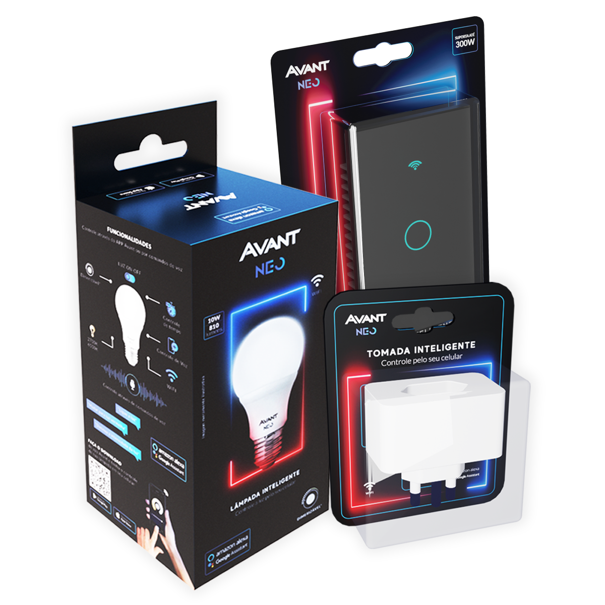 Kit Casa Conectada Smart Wi Fi Lâmpada RGB + Interruptor 1 Botão + Tomada Inteligente Avant Neo