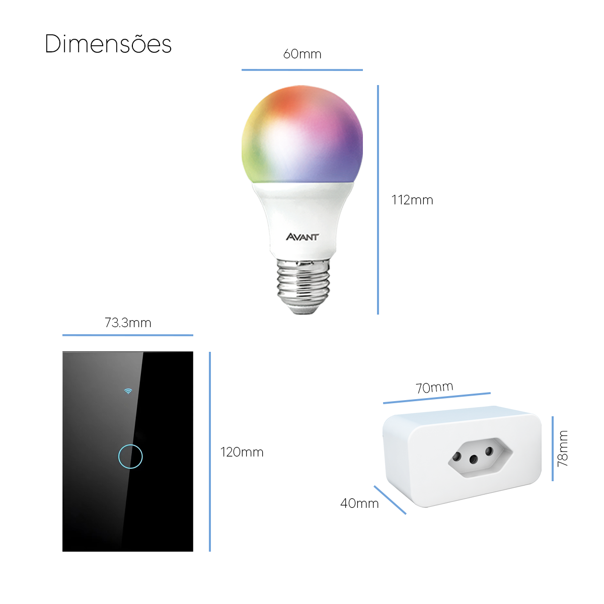 Kit Casa Conectada Smart Wi Fi Lâmpada RGB + Interruptor 1 Botão + Tomada Inteligente Avant Neo