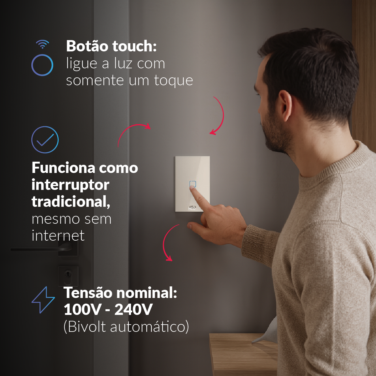 Interruptor Inteligente Zigbee 1 Botão 4x2 Bivolt Branco Neo Avant
