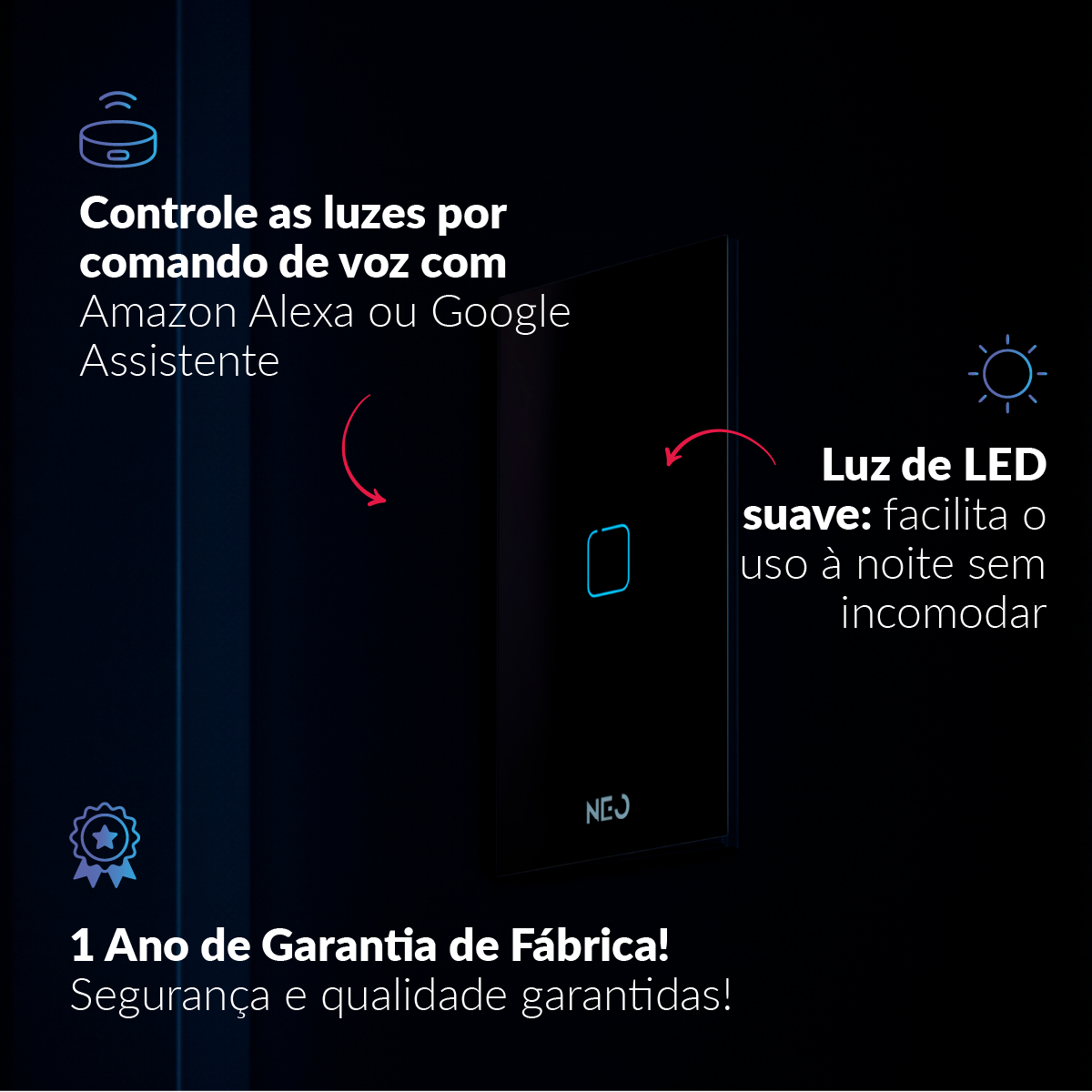 Interruptor Inteligente Zigbee 1 Botão 4x2 Bivolt Branco Neo Avant