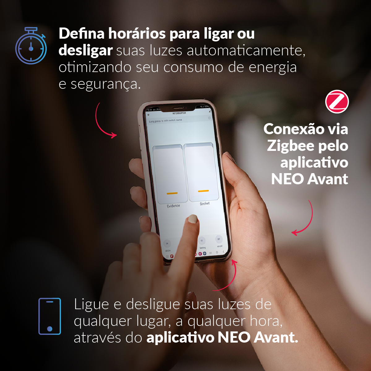 Interruptor Inteligente Zigbee 1 Botão 4x2 Bivolt Preto Neo Avant - NEO Avant