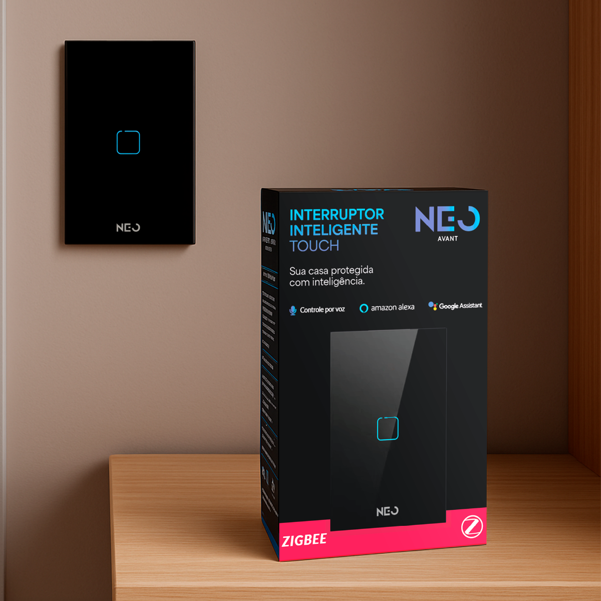 Interruptor Inteligente Zigbee 1 Botão 4x2 Bivolt Preto Neo Avant
